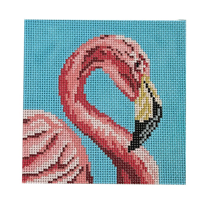 Pink Flamingo 4'' Square Painted Canvas Needle Crossings 
