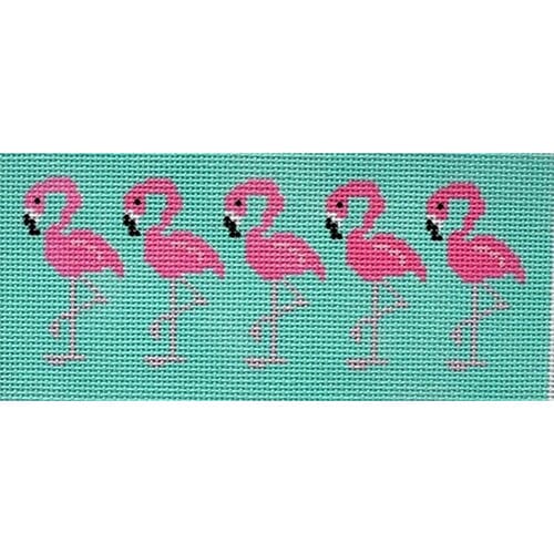 Pink Flamingo on Aqua Insert Printed Canvas Two Sisters Needlepoint 
