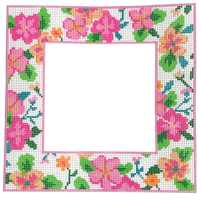Pink Floral Pillow Frame Painted Canvas KCN Designers 