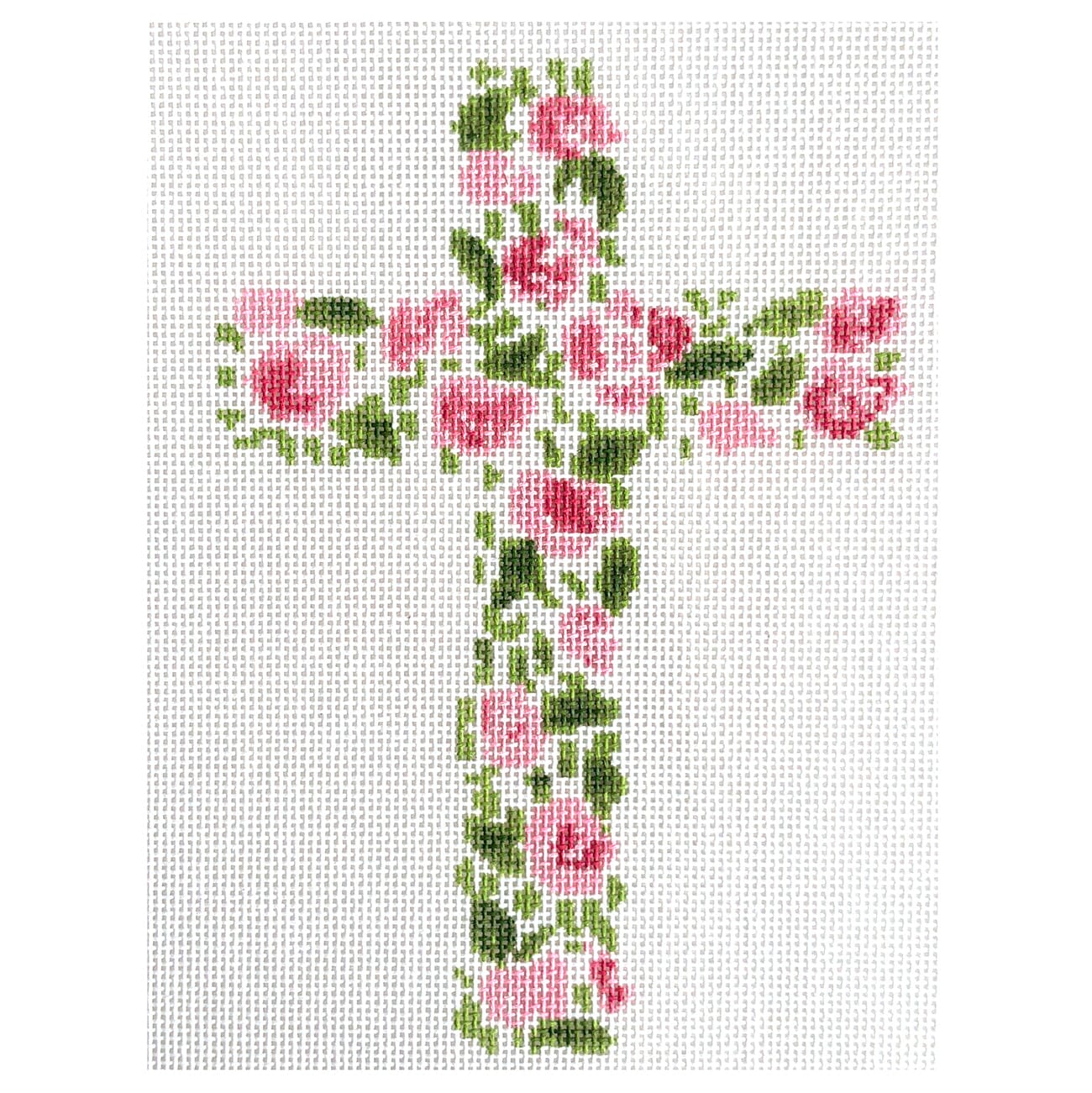 Pink Flowers Cross Painted Canvas Camilla Moss  - 1
