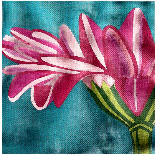 Pink Gerber Daisy on Blue Painted Canvas Alice Peterson Company 
