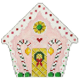 Pink Gingerbread House, Ornament #18 Painted Canvas Susan Roberts Needlepoint Designs Inc. 
