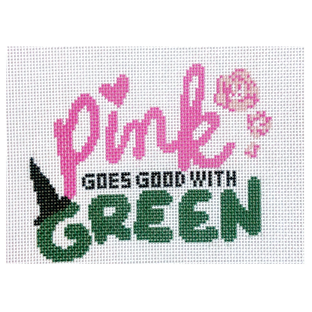 Pink Goes Good with Green Painted Canvas Ziggy Stitches 
