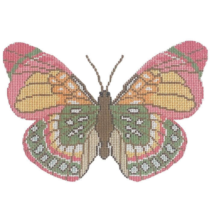 Pink Green Butterfly on 13 Painted Canvas Initial K Studio  - 1