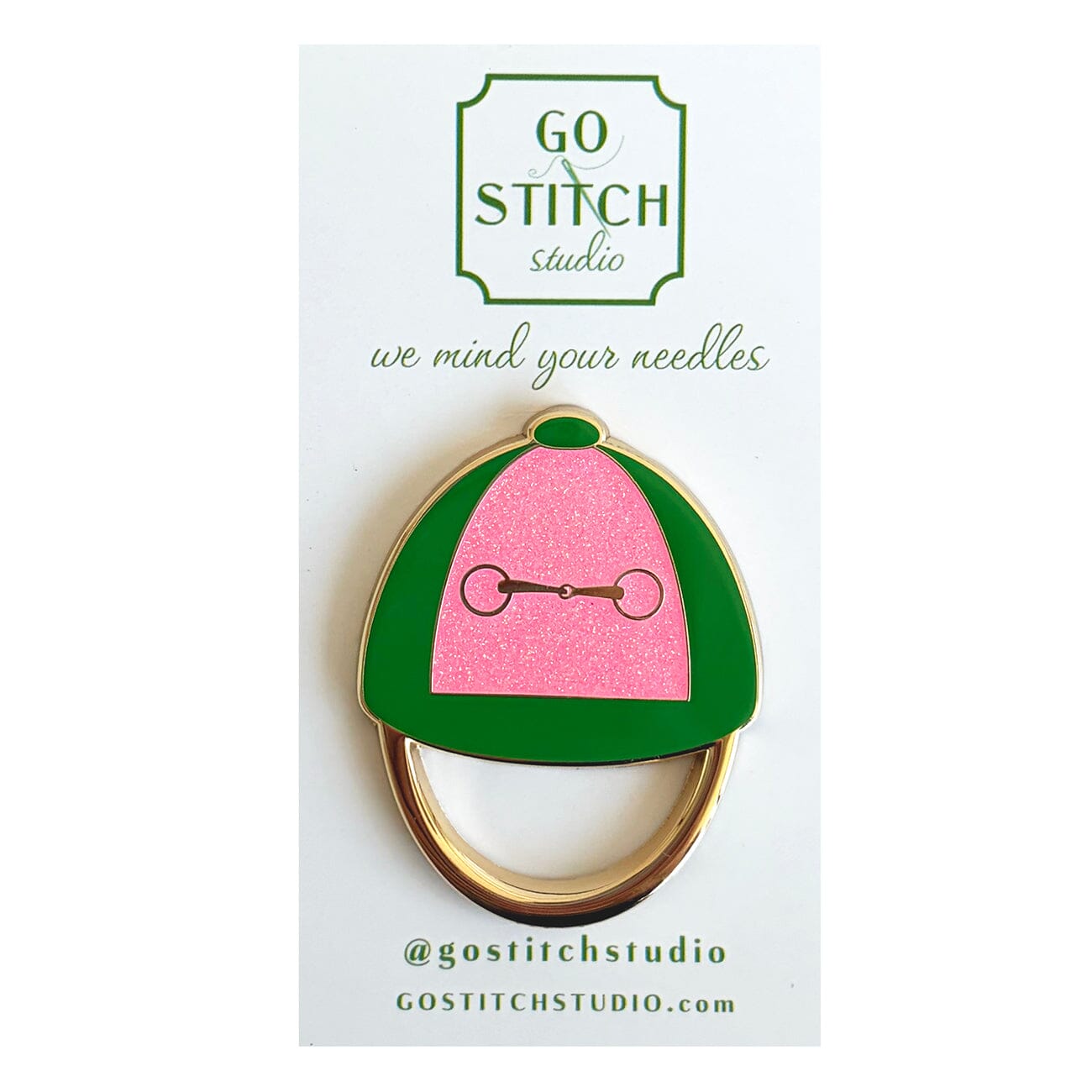 Pink & Green Jockey Hat w/ Glitter Needle Minder Accessories Go Stitch Studio  - 1
