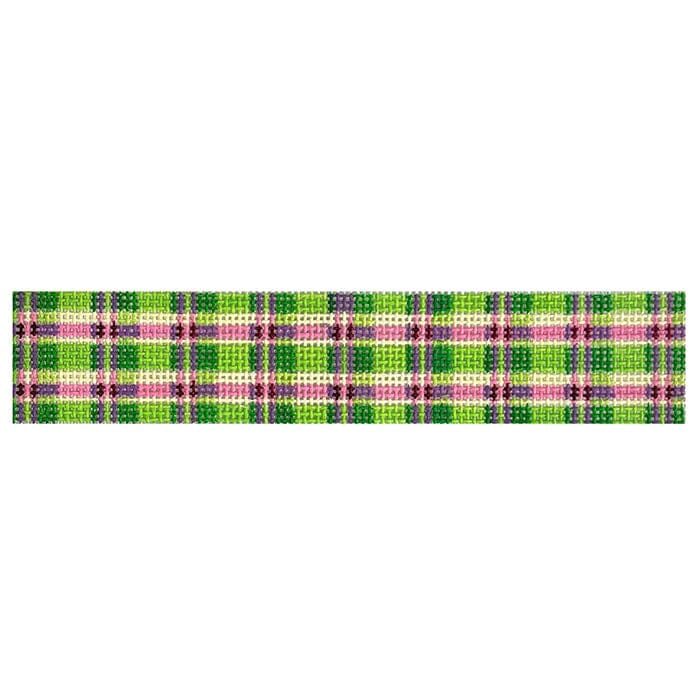 Pink & Green Madras Key Fob Painted Canvas Kate Dickerson Needlepoint Collections  - 1