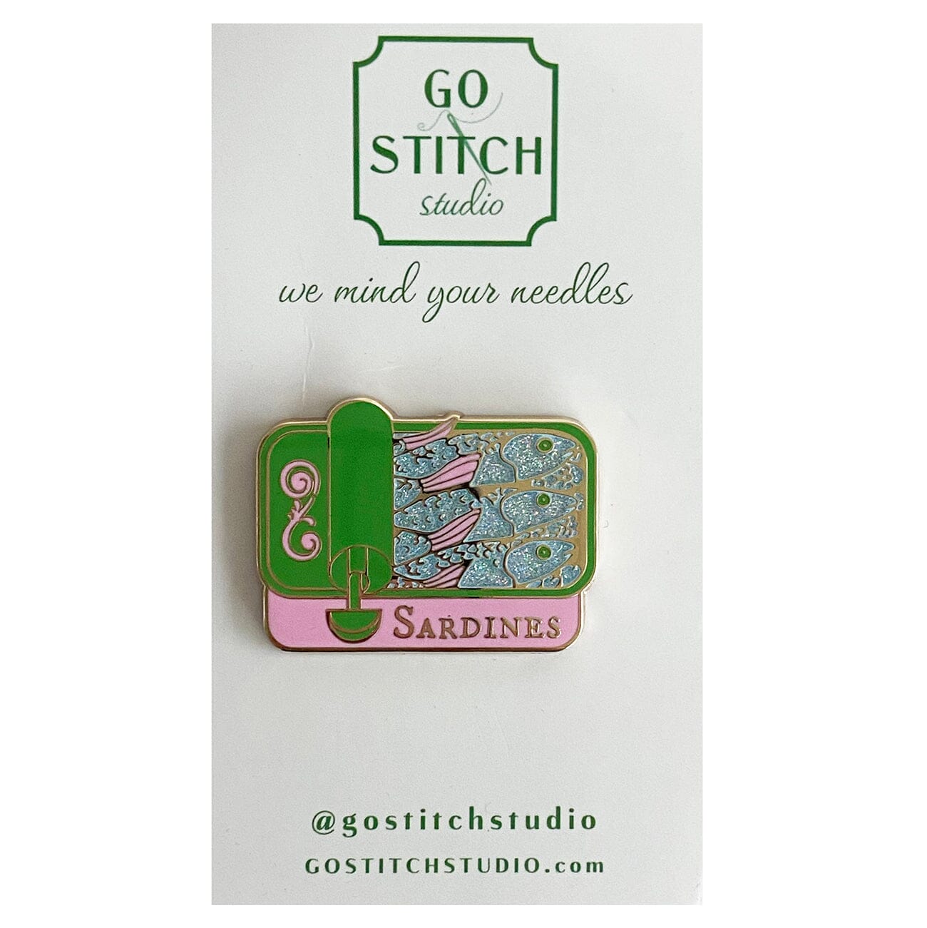 Pink / Green Sardine Can Needle Minder Accessories Go Stitch Studio  - 1