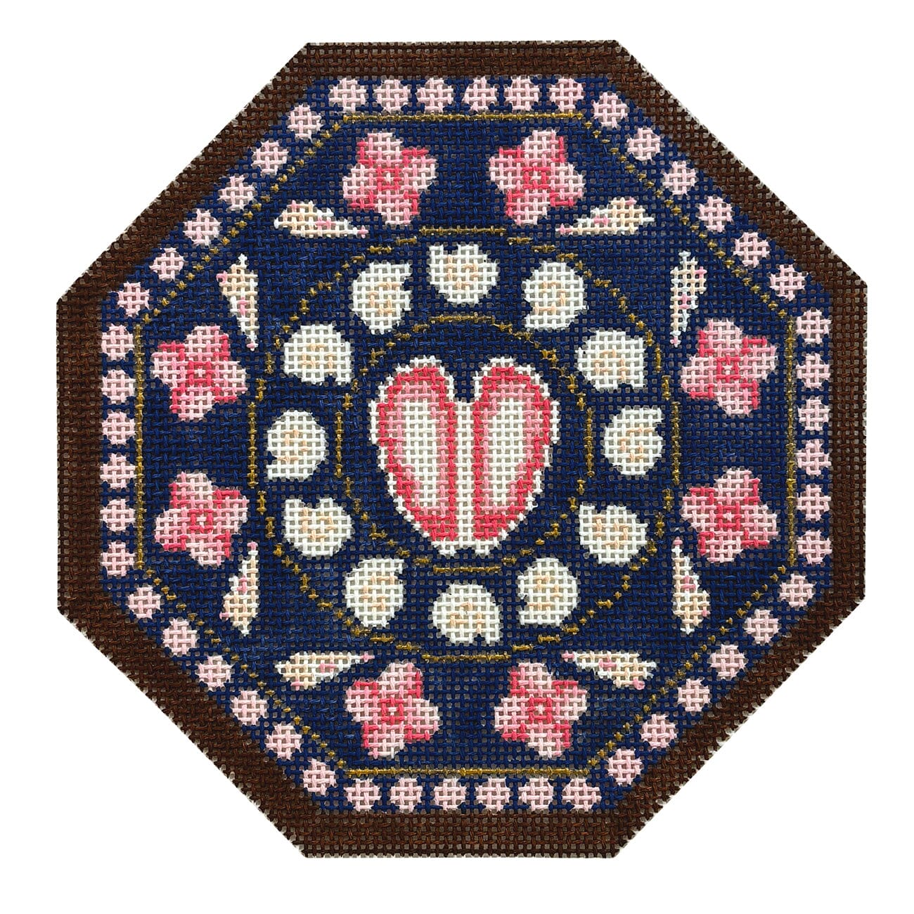 Pink Heart Sailors Valentine on 18 Painted Canvas The Salty Stitcher  - 1
