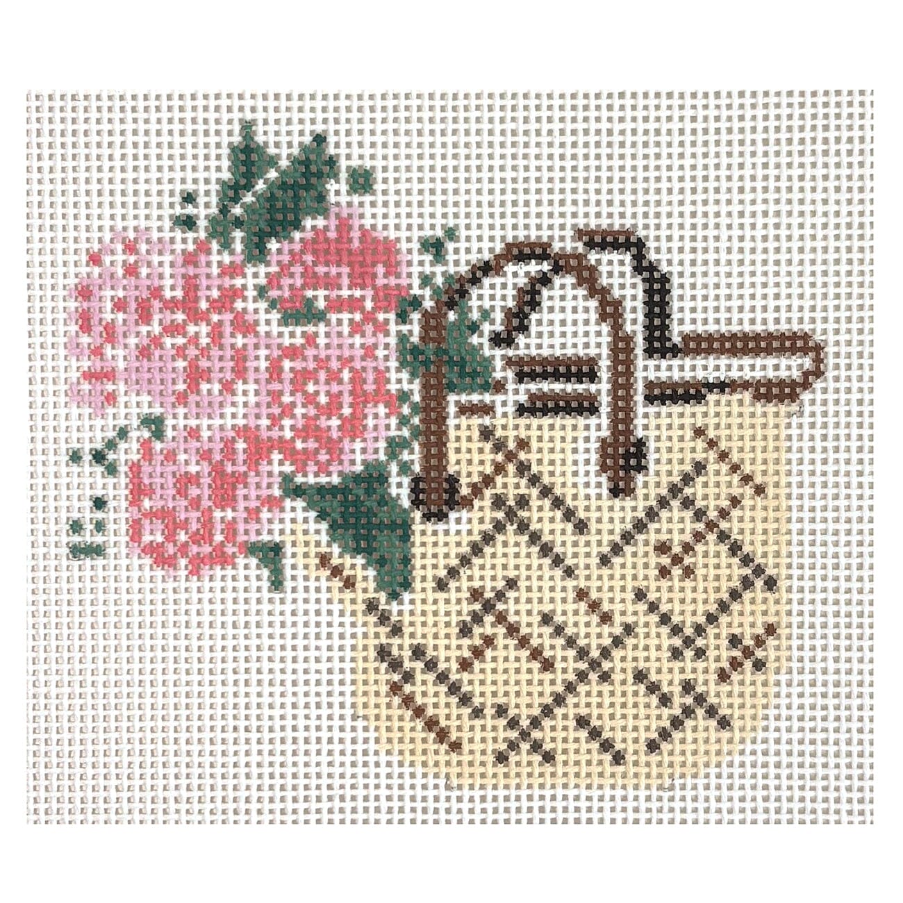 Pink Hydrangea Basket Painted Canvas Camilla Moss  - 1