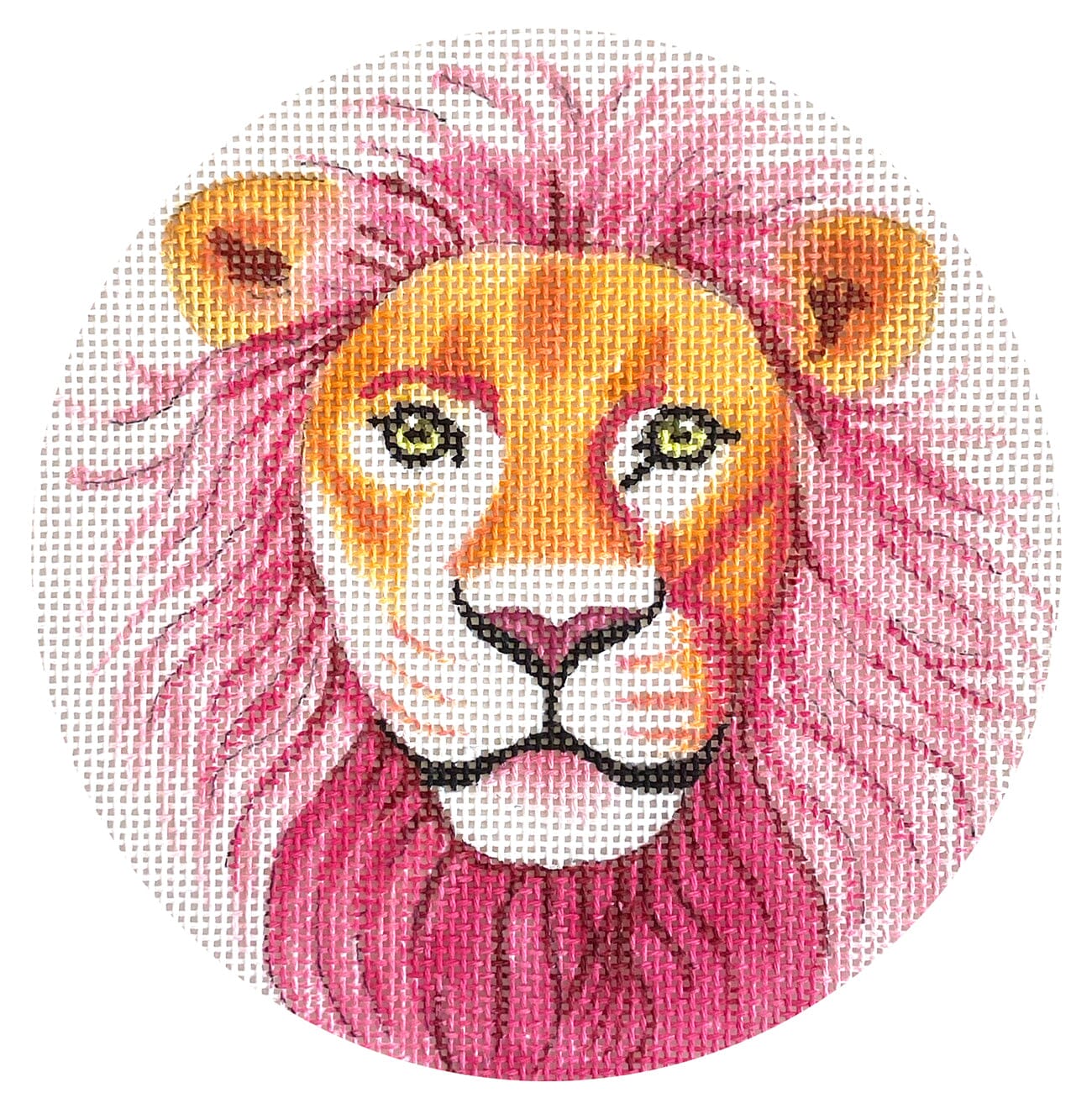 Pink Lion Head 5" Round Painted Canvas Colors of Praise 
