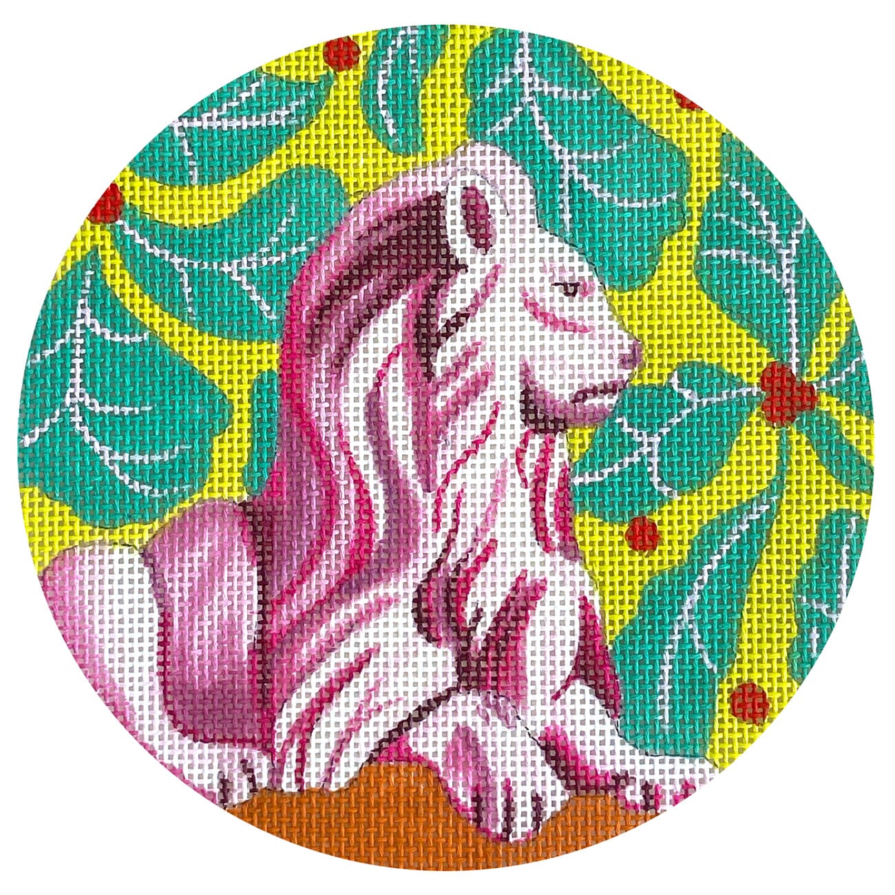 Pink Lion on Floral 5" Round Painted Canvas Colors of Praise 

