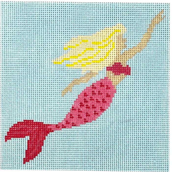 Pink Mermaid 18 ct. Painted Canvas The Salty Stitcher 