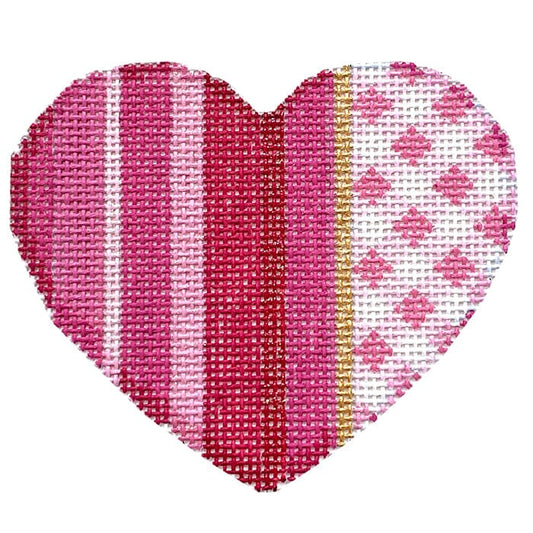 Pink Ombre/Gingham Medium Heart Printed Canvas Two Sisters Needlepoint 