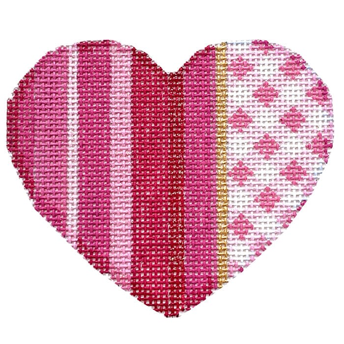 Pink Ombre/Gingham Medium Heart Printed Canvas Two Sisters Needlepoint 
