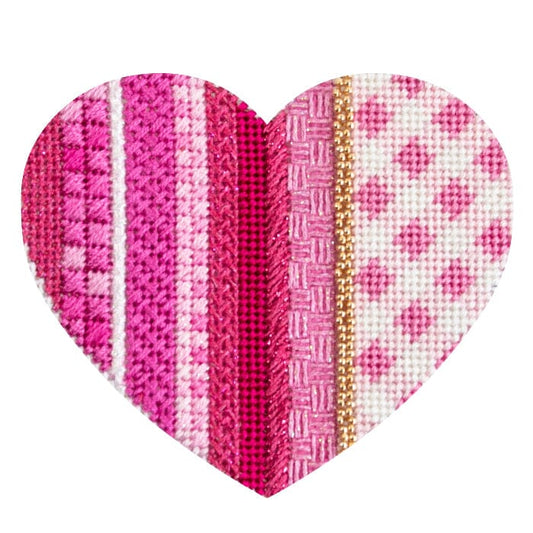 Pink Ombre/Gingham Medium Heart with Stitch Guide Printed Canvas Two Sisters Needlepoint 