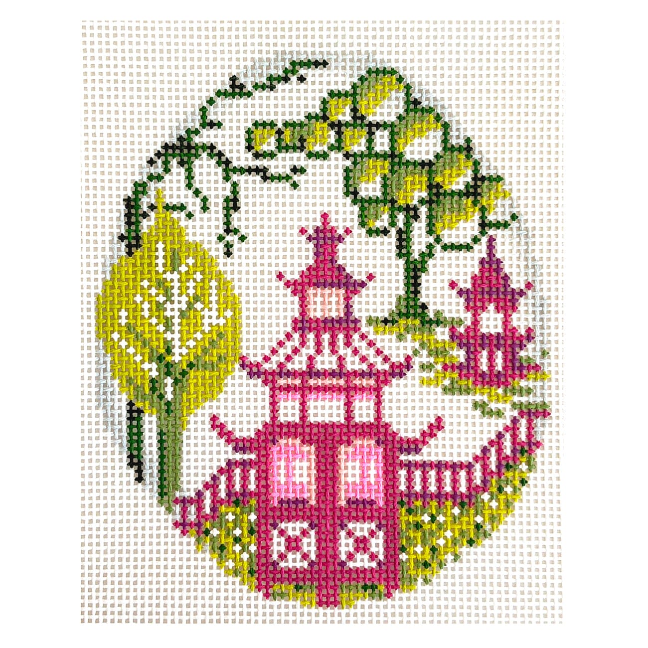 Pink Pagoda #2 Egg Painted Canvas The Colonial Needle Company  - 1