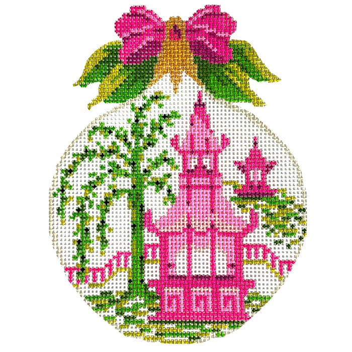 Pink Pagoda Kissing Ball Painted Canvas The Colonial Needle Company  - 1