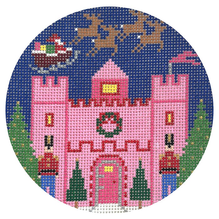 Pink Princess Castle Ornament Painted Canvas Doolittle Stitchery  - 1