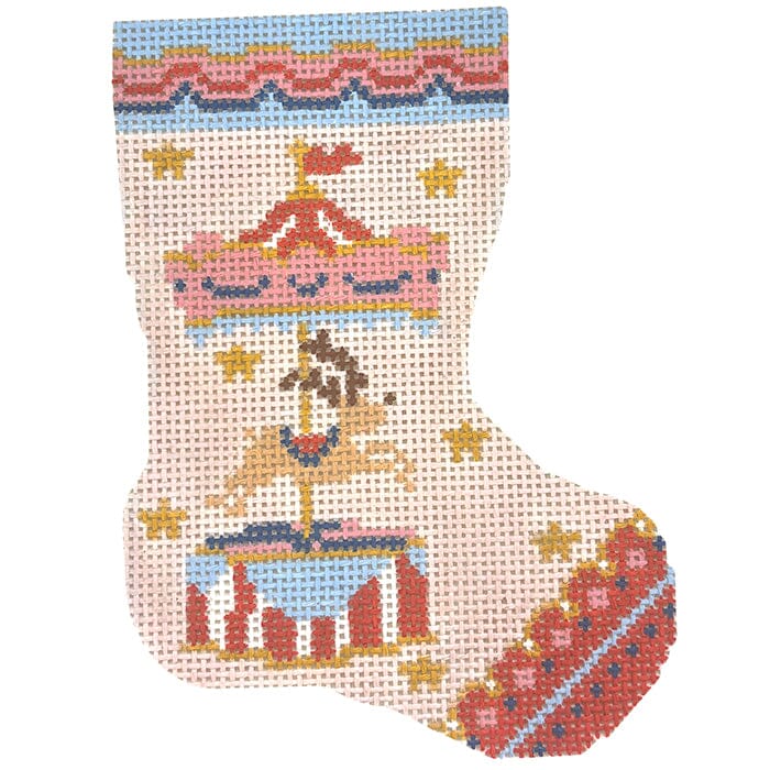 Pink Reindeer Carousel Mini Stocking Painted Canvas Atlantic Blue Canvas 