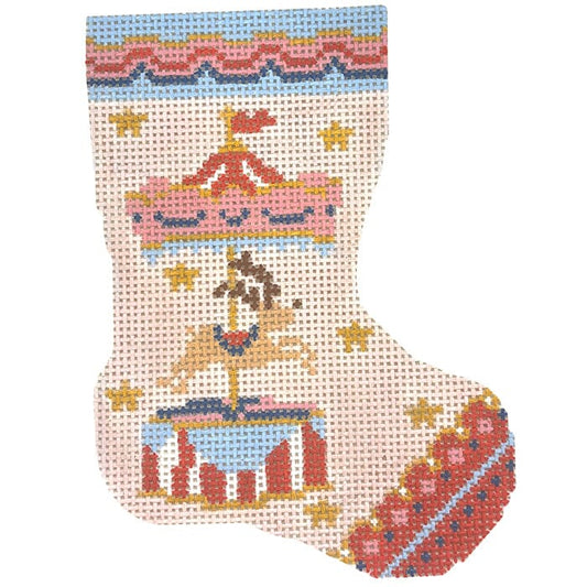 Pink Reindeer Carousel Mini Stocking Painted Canvas Atlantic Blue Canvas 