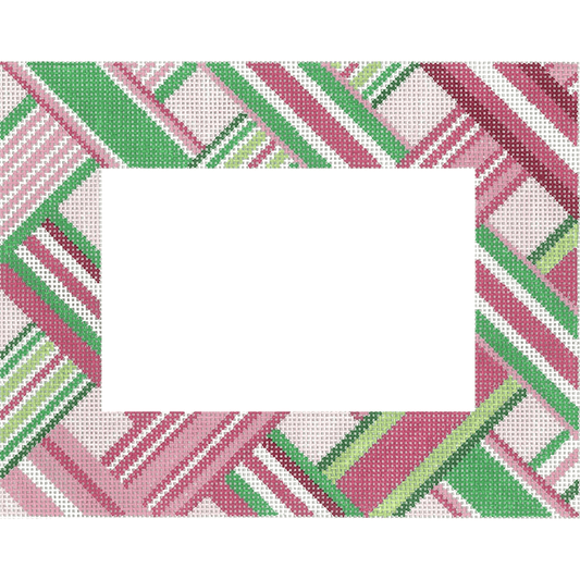Pink Ribbon Frame Painted Canvas Two Sisters Needlepoint 