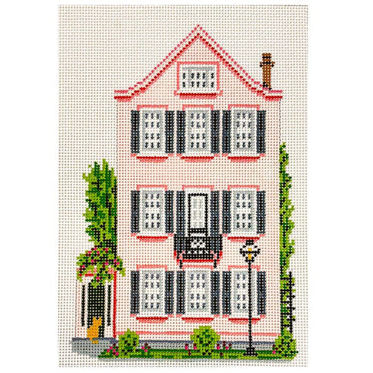 Pink Sister House Charleston on 13 Painted Canvas Needle Crossings 