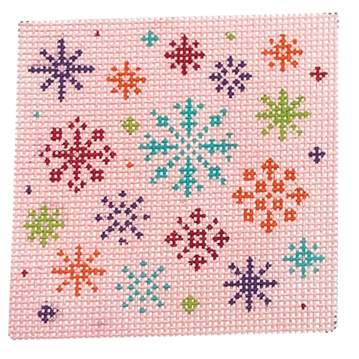 Pink Snowflake 1 Painted Canvas Stitch Rock Designs  - 1