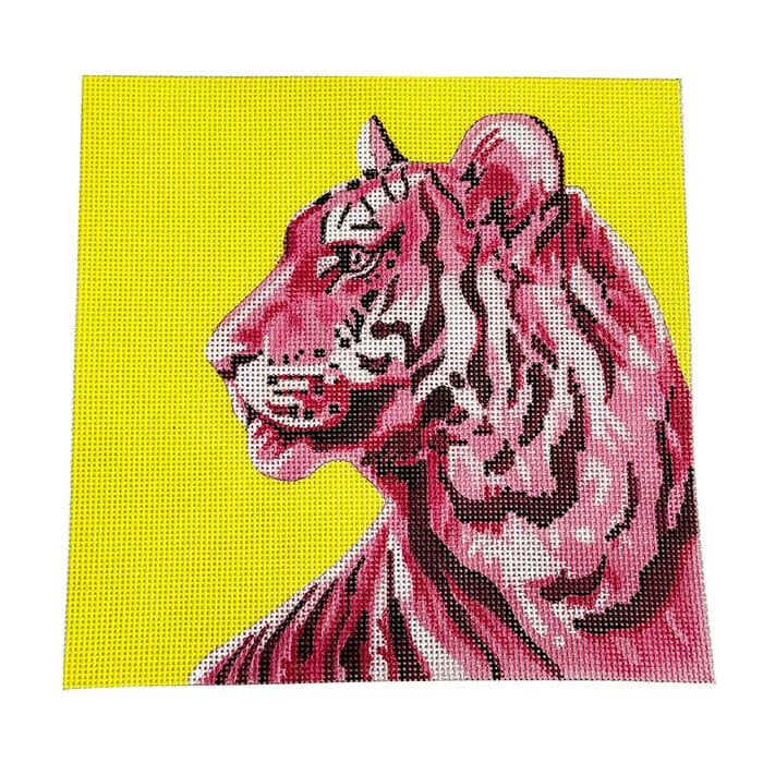 Pink Tiger on Yellow Background Painted Canvas Colors of Praise 