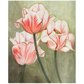 Pink & White Tulips on 18 Painted Canvas Victoria Whitson Needlepoint 
