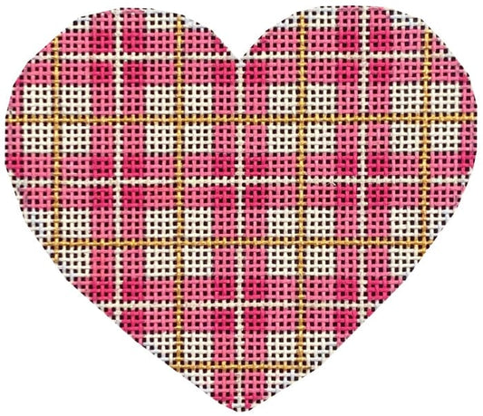 Pink/Gold Plaid Heart Painted Canvas Associated Talents 