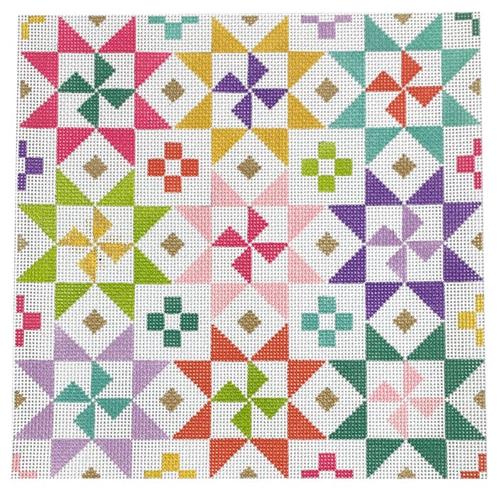 Pinwheels Pillow Painted Canvas Stitch Rock Designs  - 1