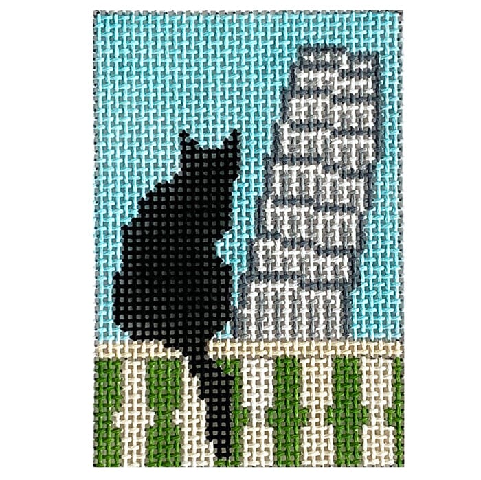 Pisa Cat 2x3 Luggage Tag Painted Canvas Eye Candy Needleart  - 1