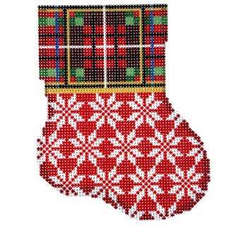 Plaid Cuff/Snowflake Mini Sock Printed Canvas Two Sisters Needlepoint 
