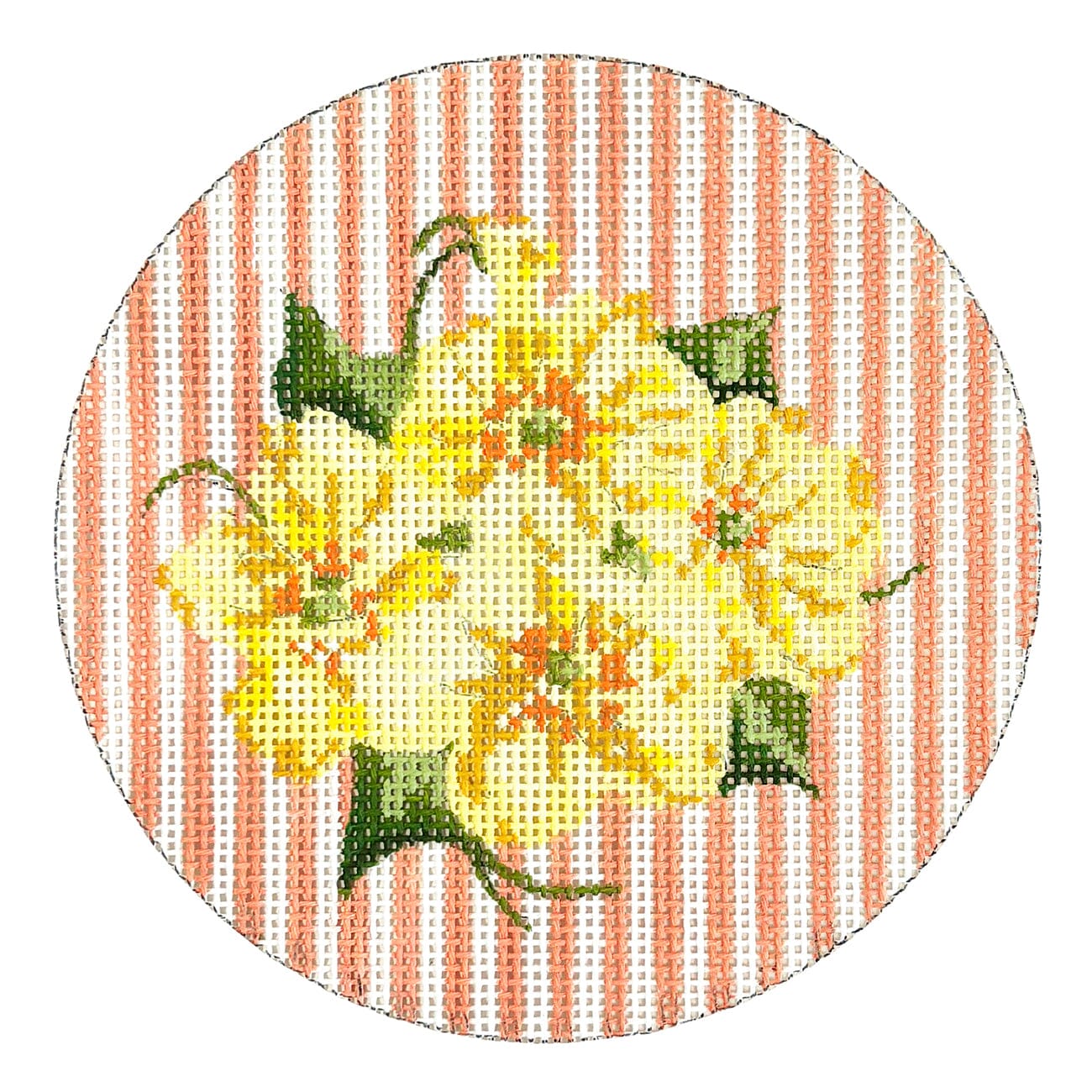 Pocket Full of Posies   No. 2 on Peach Round Painted Canvas The Plum Stitchery  - 1