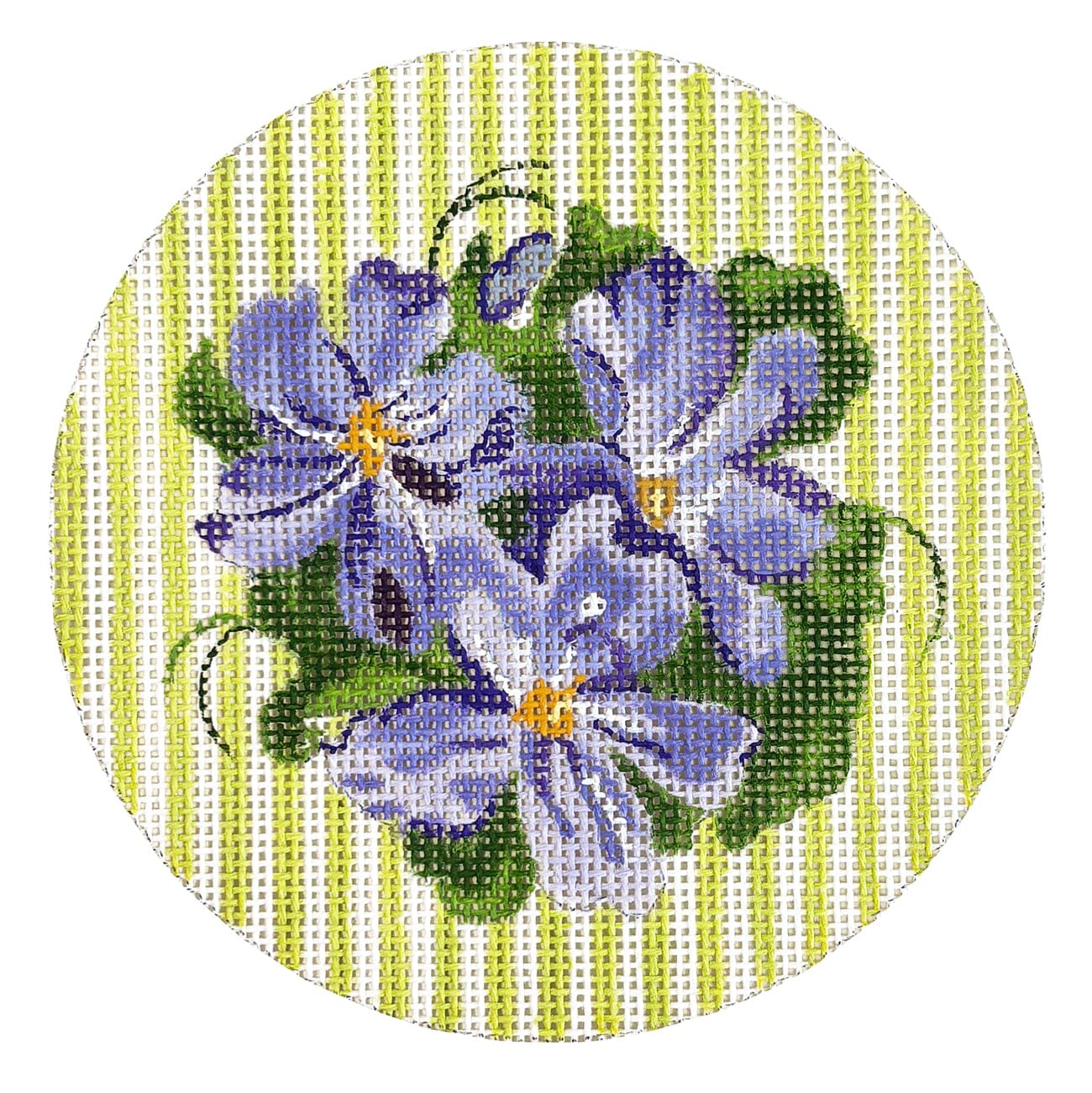 Pocket Full of Posies   No. 4 on Lime Round Painted Canvas The Plum Stitchery  - 1