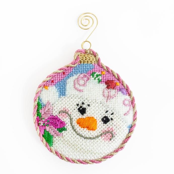 Poinsettia Snowlady Ball Ornament with Stitch Guide Printed Canvas Two Sisters Needlepoint 