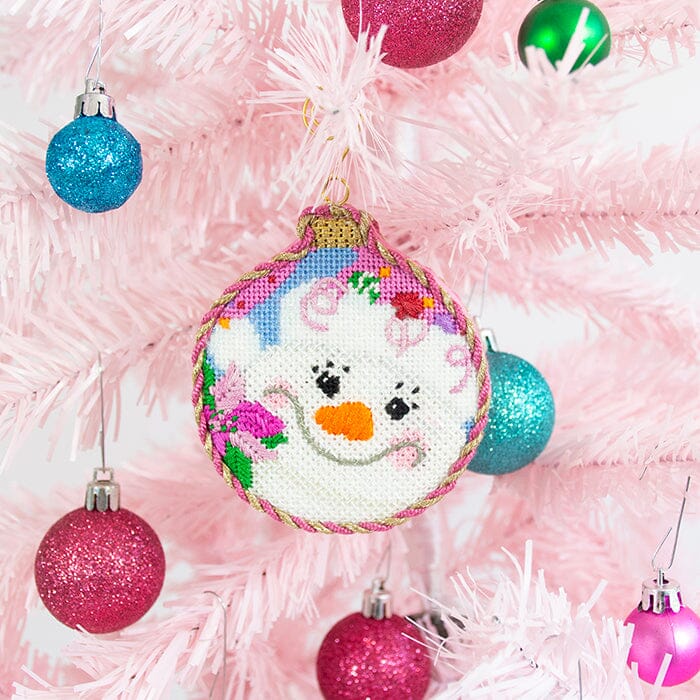 Poinsettia Snowlady Ball Ornament with Stitch Guide Printed Canvas Two Sisters Needlepoint 
