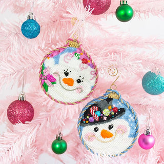 Poinsettia Snowlady Ball Ornament with Stitch Guide Printed Canvas Two Sisters Needlepoint 
