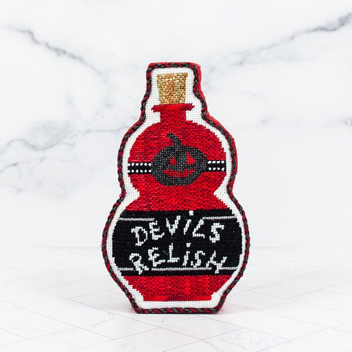 Poison Bottle   Devils Relish with Stitch Guide Painted Canvas Kirk & Bradley 
