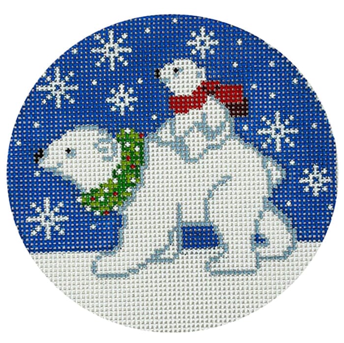 Polar Bear Mother & Child Christmas Painted Canvas Shelly Tribbey 
