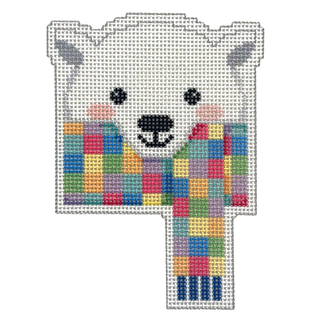 Polar Bear/Check Scarf Printed Canvas Two Sisters Needlepoint  - 1