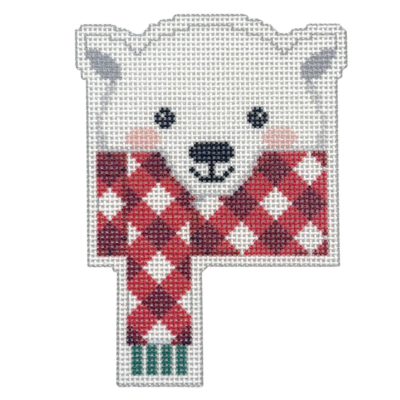 Polar Bear/Gingham Scarf Printed Canvas Two Sisters Needlepoint  - 1