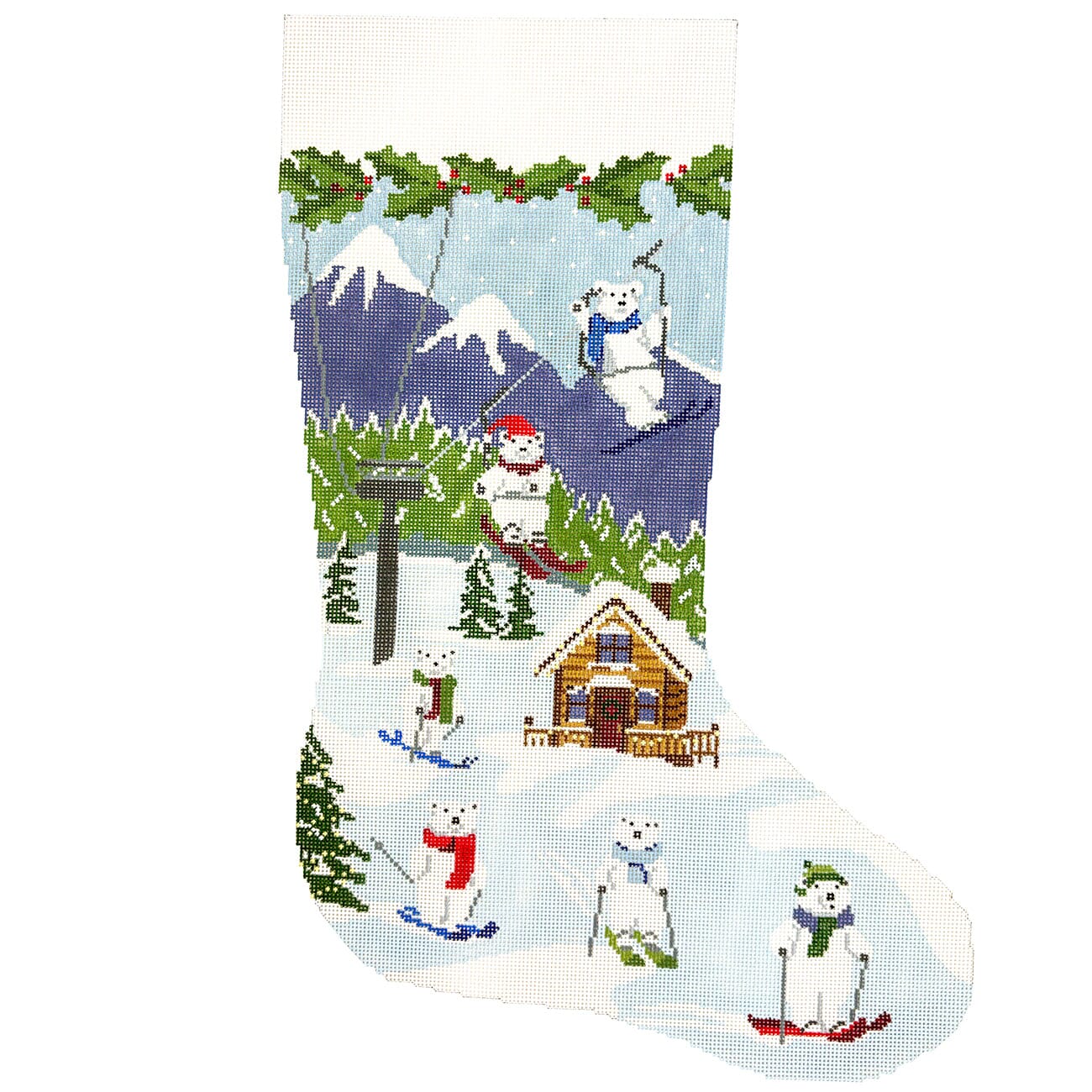 Polar Run Stocking Painted Canvas Dogwood Needlepoint  - 1