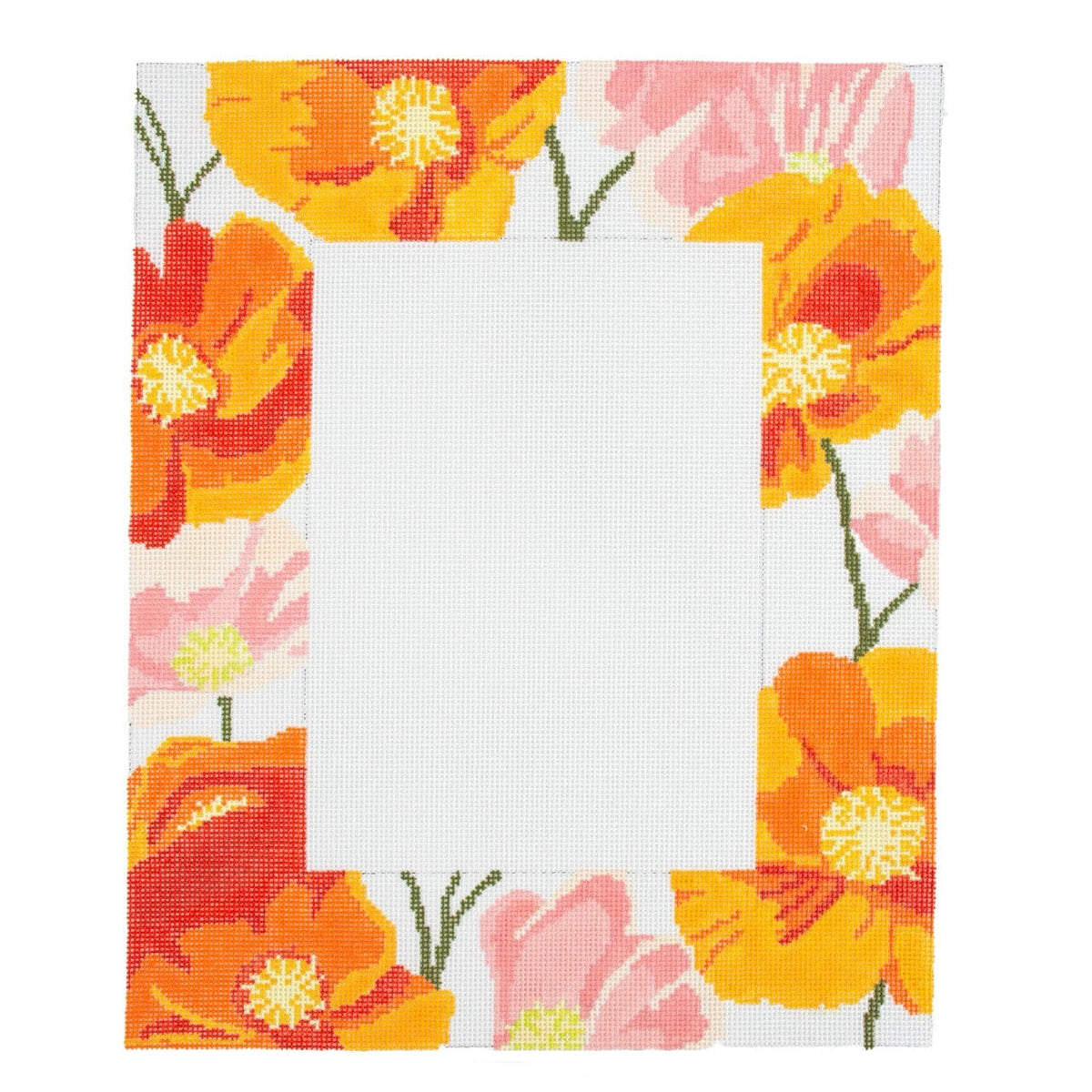 Poppy Frame Painted Canvas Dogwood Needlepoint  - 1