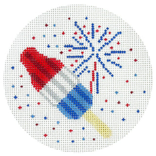Popsicles & Sparklers 4" Round Painted Canvas Walker's Needlepoint 
