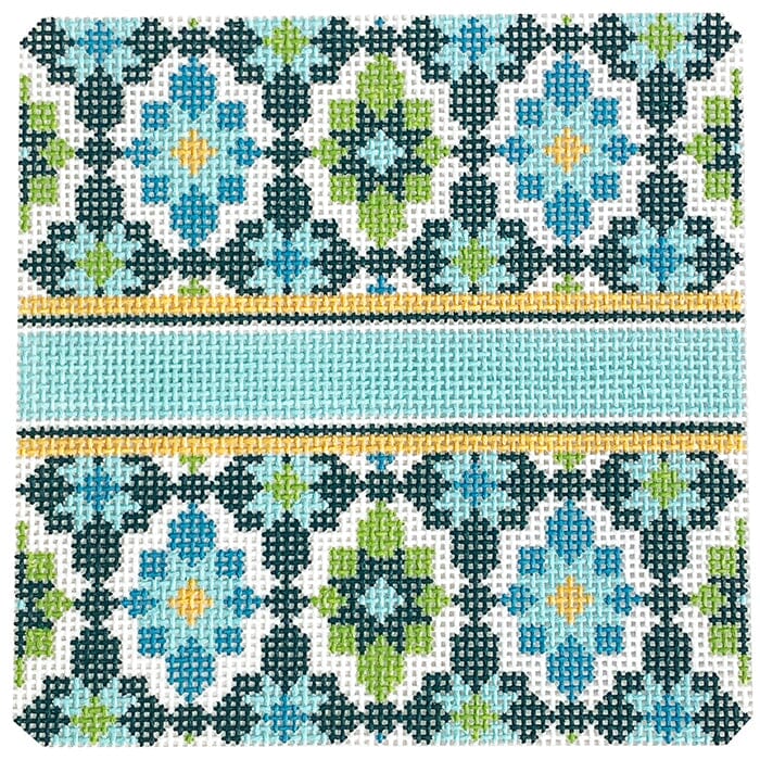 Portuguese Tiles 4.25" Square   Turquoise Painted Canvas Lauren Bloch Designs  - 1