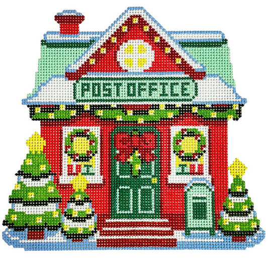 Post Office Christmas Village Painted Canvas Lucky Lotus Needlepoint 