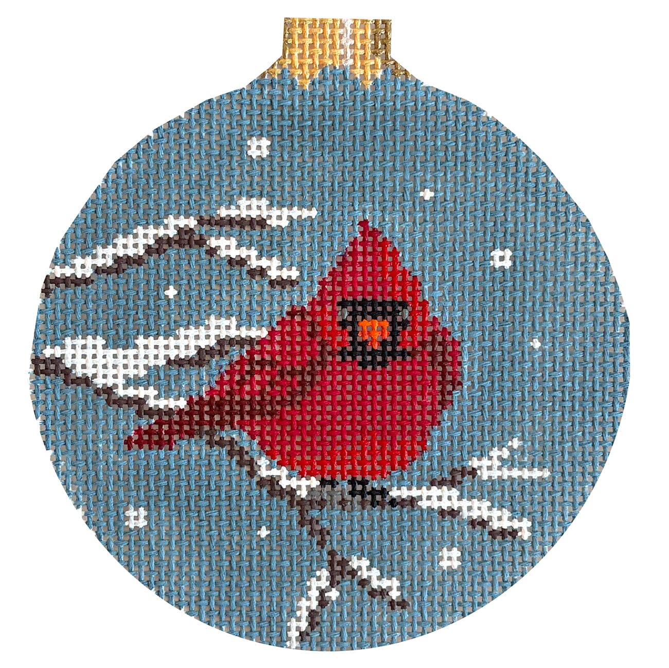 Puffed Cardinal, 4.5" Round on 13 Painted Canvas Susan Roberts Needlepoint Designs Inc.  - 1