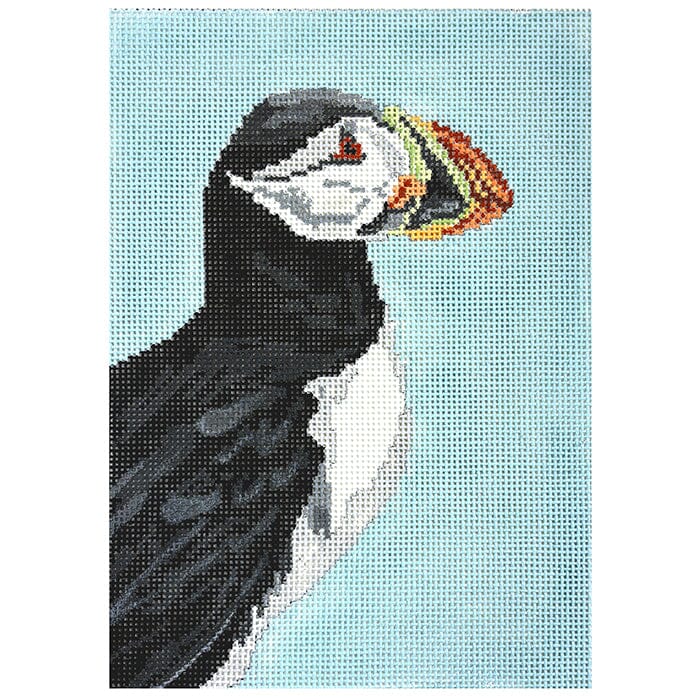 Puffin Profile on 18 Painted Canvas Needle Crossings 