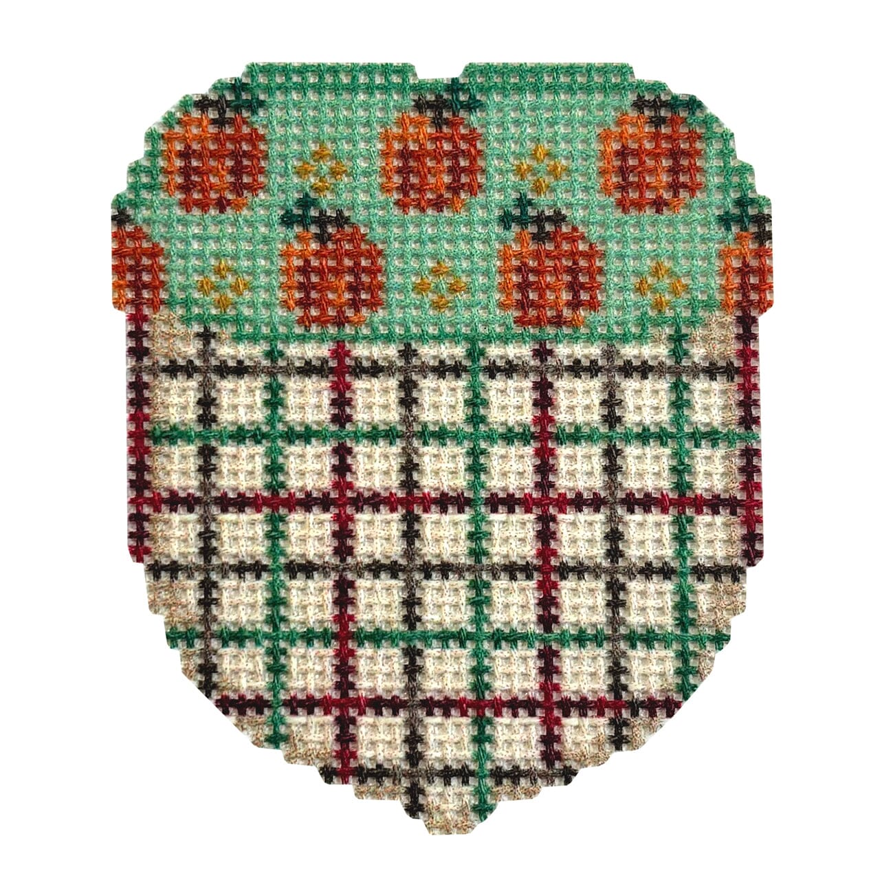 Pumpkin Cap/Tattesall Acorn Printed Canvas Two Sisters Needlepoint  - 1